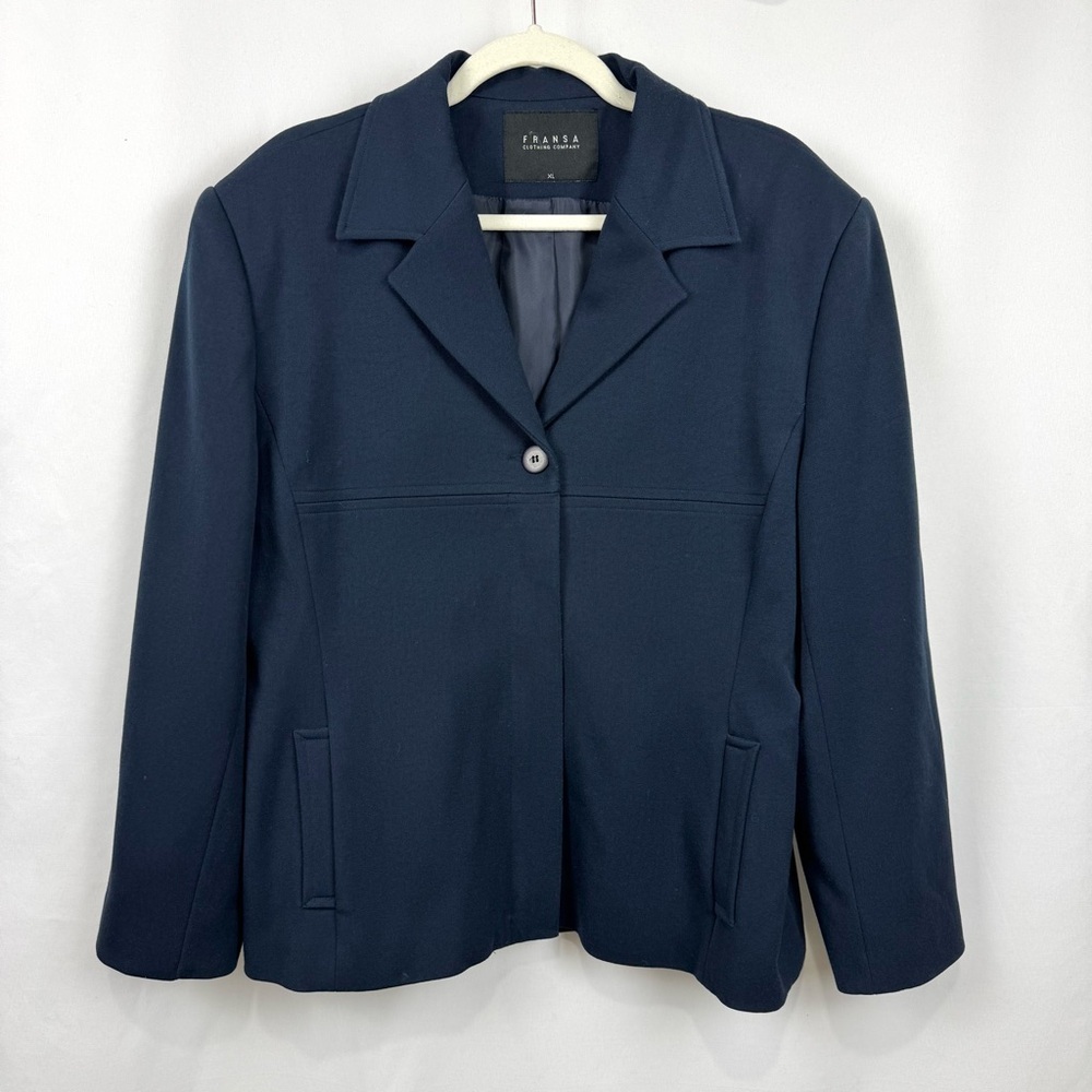 Fransa Clothing Company Women’s XL Navy Casual Blazer Jacket Zip & Button Front